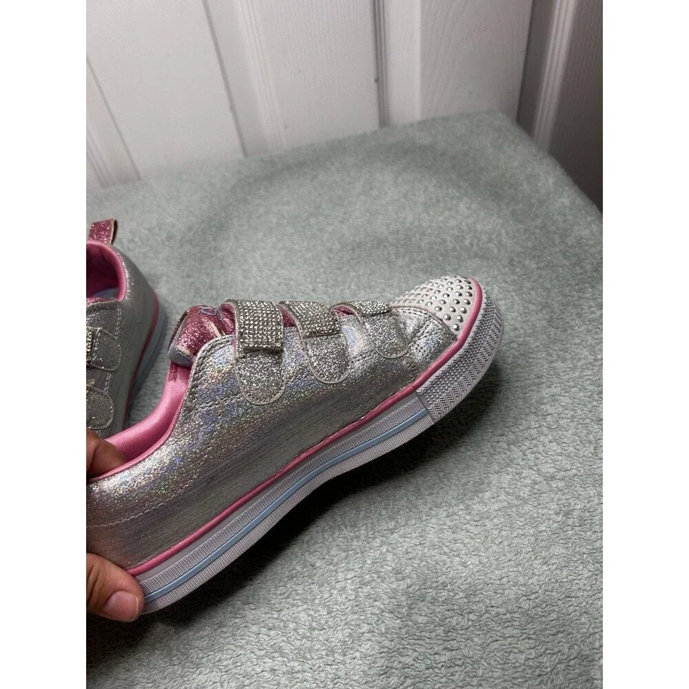 Skechers Twinkle Toes Girls Silver Pink Rhinestone Sneakers Size 4.5